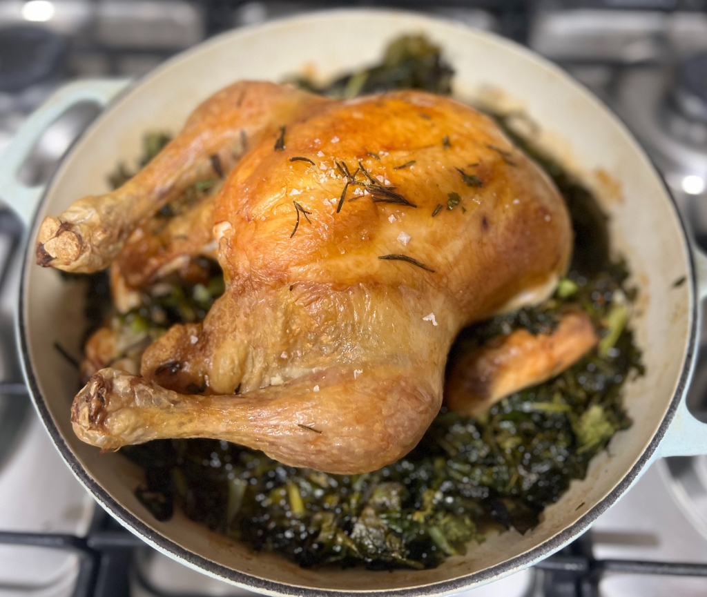 The happy accident: One-pan roast chicken and crispy kale.